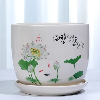 Ghivece mari cu Plante Ceramice, Ghivece de Flori Bonsai Oală,Balcon Ghivece pentru Flori Cu Tava Stil Chinezesc Peisaj Ghivece de flori R995