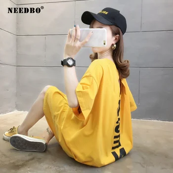 NEEDBO Lungi Tricou Rochie Oversize Femei Casual tricou Femei coreene Scrisoare Maneca Scurta Tricou Femme Partid Pierde T-shirt, Blaturi