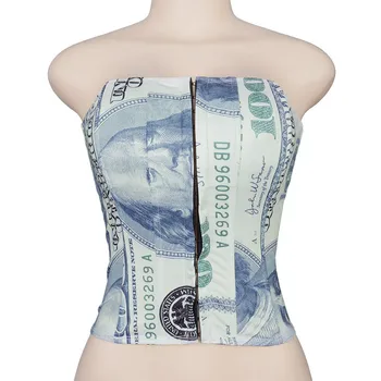 Hirigin 2020 Femei Sexy Straplesss Imprimare de Pe Umăr Tub Rezervor Topuri de Cultură Clubwear de Pe Umăr V-neck Față Deschide Ochi Rezervor