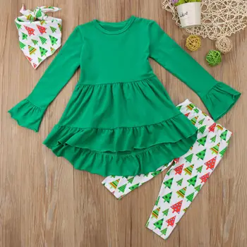 Copil haine de Fata Seturi verde Topuri cu Maneci Lungi pom de crăciun pantaloni, salopete, costume copil de îmbrăcăminte