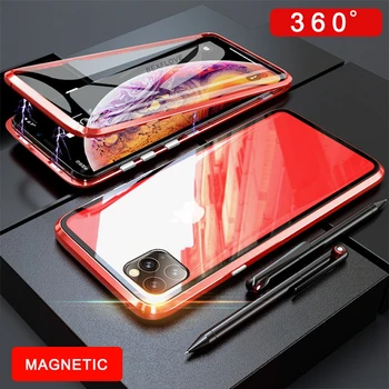 360 Full Metal Magnetic de Caz Pentru iPhone 11 Pro XS Max X XR 6 7 8 Plus față-Verso de Sticla cu Magnet de Adsorbție pe Capacul Telefonului
