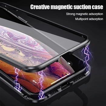 360 Full Metal Magnetic de Caz Pentru iPhone 11 Pro XS Max X XR 6 7 8 Plus față-Verso de Sticla cu Magnet de Adsorbție pe Capacul Telefonului