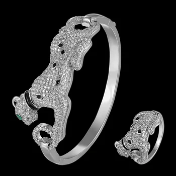 Zlxgirl brand de Lux jet Email de aur leopard animal brățară cu inel seturi de bijuterii pentru femei de metal mirco deschide brățară brățară