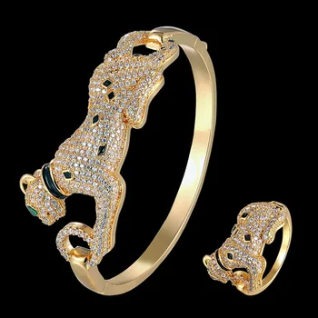 Zlxgirl brand de Lux jet Email de aur leopard animal brățară cu inel seturi de bijuterii pentru femei de metal mirco deschide brățară brățară