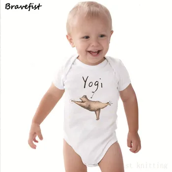 Copil nou-născut Băieți Fete din Bumbac Salopeta Body Haine pentru Copii Costume de Cuvinte Amuzante Yogi Print Casual Body Copii Salopete 0-2Y