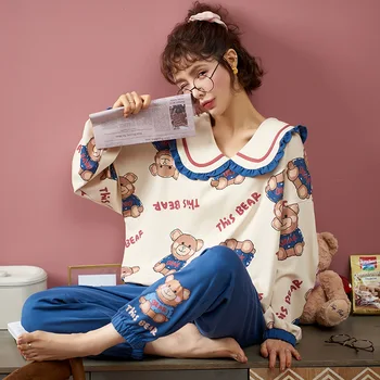 De lux Primavara Toamna Femei Pijamale de Bumbac pijamas mujer Acasă Pijamale Seturi de Pijamale cu Maneca Lunga Pijamale Pot Fi Purtate în Afara