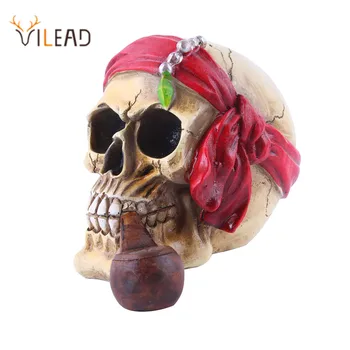 VILEAD 16cm Rasina de Artizanat Statui Cap de Craniu care Deține O Țeavă de Home Office Accesorii Decor de Halloween Tip Rău Craniu Ornament