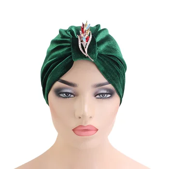 Catifea de lux bijuterii brosa turban headwrap musulmane cap Pălării, Bandane Chimioterapie Hijab Super Elastic Doamnelor Turbante Pălărie