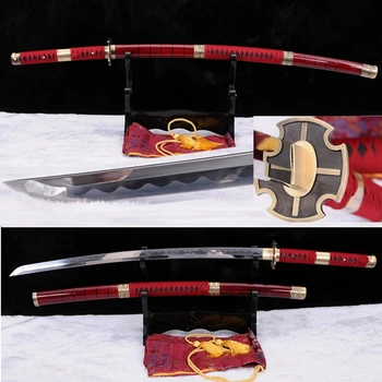 Full Tang Sabie de Samurai Fără Kitetsu într-O singură Bucată Roronoa Zoro Katana 9260 din Oțel arc Gata de Luptă Lama să Taie Copacul Real