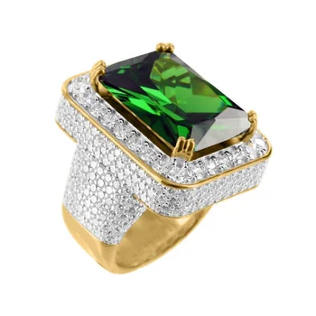2017 înaltă calitate bijuterii en-gros de promovare rosu verde negru piatră mare de aur de argint de culoare hip hop bling mens micro pave ring