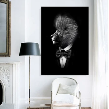 D-Leu Negru În Costum De Panza Arta De Perete Postere Si Printuri De Moda Pictura Domn Imagine Animal Home Decor Cuadros Ambarcațiuni Cadou