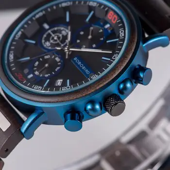 Nouă Bărbați Ceas Albastru BOBO PASĂRE de Lemn Auto Data Ceas de mână de Top de Brand de Moda de Lux Mâinile Luminos Ceas Cronograf Cutie de Cadou