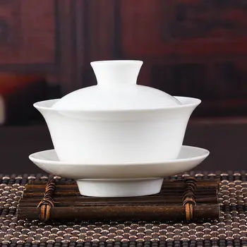 Chineză Gaiwan Set de Ceai Kung Fu Ceramica Alba Gaiwan Alb Teaware Sancai Ceașcă de Ceai Pentru Pu erh Ceai Alb Silver Needle