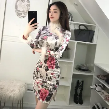 Stil Chinezesc Tradițional Qipao Femei Vintage Moda Elegant Cheongsam Slim Mini Rochie De Imprimare Oriental Îmbrăcăminte De Epocă Vestidos