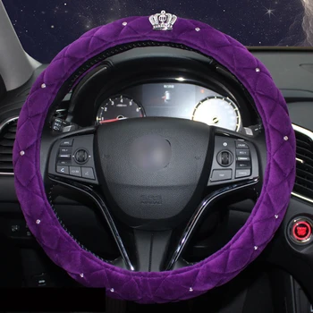 De lux Diamant Coroana de Pluș Volan Masina Acoperă Bling Cristal Auto Capacul Mânerului Interior Accesorii Auto pentru Fete Femei