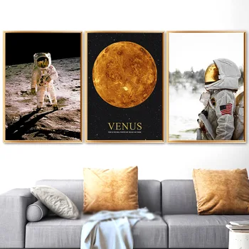 Venus Astronaut Rachete Cerul Înstelat Arta De Perete Panza Pictura Nordică Postere Si Printuri Poze De Perete Pentru Camera De Zi Dormitor Decor