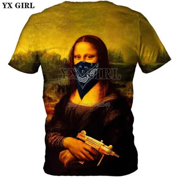 YX FATA 2018 vara Nou stil de Moda tricou gangster mona lisa mens Print Amuzant 3d tricou Barbati/Femei Casual Hipster tricou