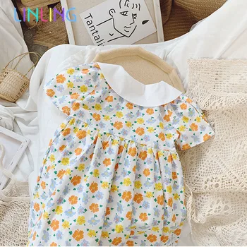 Fetelor Vară cu Mânecă Scurtă Rochie Dulce de Vară, Îmbrăcat Rochie de Printesa pentru copii baby girl haine Papusa Rochii Guler