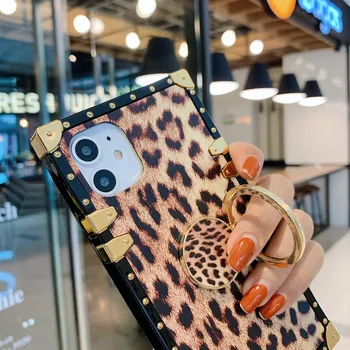 TPU moda leopard pătrat din cauciuc moale telefon caz pentru iPhone SE 2020 11 Pro X XS Max XR 7 8 Plus capacul din spate suportul anti-toamna