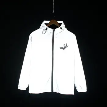 Cu Mâneci lungi Reflectorizante jacheta barbati / femei harajuku canadiană jachete cu glugă hip-hop streetwear noapte strălucitoare haina cu fermoar