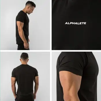 Bumbac Sport T-shirt pentru Bărbați de Formare de Fitness Negru Skinny t shirt de sex Masculin care Rulează Sport cu maneci Scurte Tee Topuri Noi Culturism Îmbrăcăminte