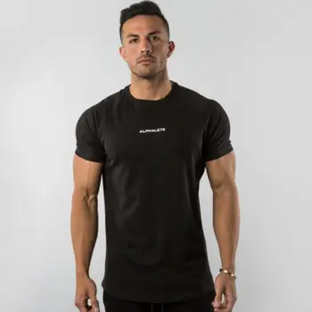 Bumbac Sport T-shirt pentru Bărbați de Formare de Fitness Negru Skinny t shirt de sex Masculin care Rulează Sport cu maneci Scurte Tee Topuri Noi Culturism Îmbrăcăminte