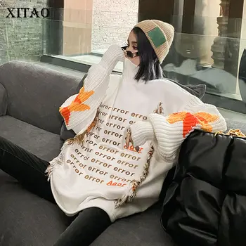 XITAO Tricotate Pulover de Moda Noua, Femeilor Scrisoare Mozaic 2020 Iarna Plus Dimensiune Complet Maneca Stil Casual Minoritate Pulover DZL2240