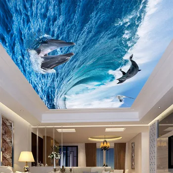 Personalizate Orice Dimensiune Murale Plafon Tapet 3D Stereo Delfin Mare Val de Fotografie, Pictura pe Perete Camera de zi Theme Hotel Papel De Parede