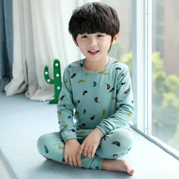 2019 Nou Stil pentru Copii Set Pijama Baieti Toamna Agrement Topuri Băiat Mare Pană de Lenjerie de corp Termice Două Piese din Bumbac