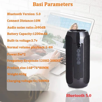 Bluetooth 5.0 Vorbitor în aer liber rezistent la apa Portabil Wireless Coloana Cutie Difuzor Suport TF Card Radio FM, Intrare Aux