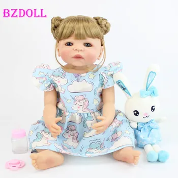 BZDOLL 55cm Plin de Silicon Vinil Renăscut Păpușă Jucărie Adevărată Nou-născut Prințesă Blondă Copii Bebe Baie Jucărie Cadou de Ziua de nastere