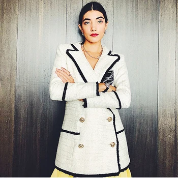 De ÎNALTĂ CALITATE, cele mai Noi Moda 2020 Designer Sacou Femei Butoane Metalice cu Margele Insigna Franjuri Canaf Tweed Haină de Lână