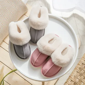 Designer de Lux piele de Căprioară Faux Acasa Femei Papuci de Blană de Iarna de Pluș Cald de Interior Dormitor Doamnelor cu Blană Slide-uri Non-alunecare de Cupluri Pantofi