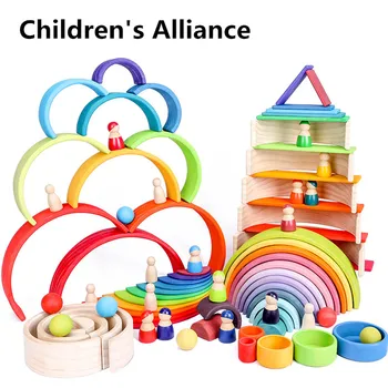 Jucarii Pentru Copii Curcubeu Mare Stivuitor Jucarii Din Lemn Pentru Copii Creative Curcubeu Blocuri Montessori Jucărie De Învățământ Pentru Copii