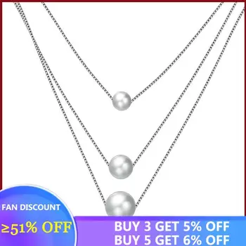 SILVERHOO Shell Coliere de Perle Pentru Femei Reale Argint 925 Trei Straturi Lanțuri Pandantiv Coliere de sex Feminin de Lux Bijuterii