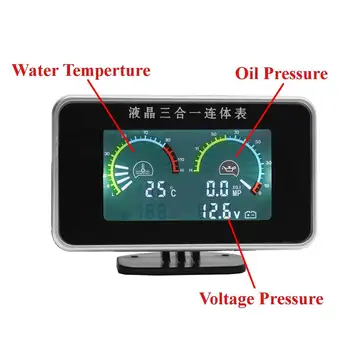 Universal 3 In1 LCD Auto Digital Indicator Voltmetru/Presiune Ulei/Apă Temperatura de 12-24V pentru Masina Motocicleta 9.5x6.3x3.2cm