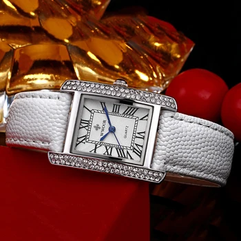 WWOOR Brand de Lux Ceas Pentru Femei de Moda Pătrat Alb Diamante Doamnelor Ceasuri Curea Piele rezistent la apa Casual Sport Ceas de mână