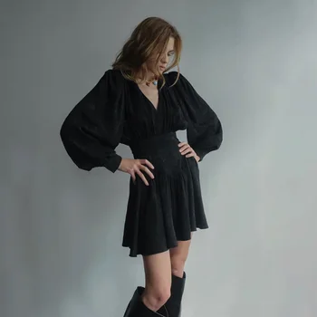 Gotic Sexy Negru Midi Dress V-gât pentru Woamn 2020 Toamna Harajuku Designer de Lux, Haine de Femei Partid Rochie Goth