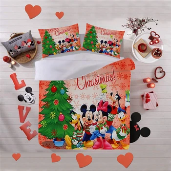Disney Pomul De Craciun Set De Lenjerie De Pat Minnie MickeyDuvet Acoperă Pernă Textile Acasă Copiii Adulți Cadou Regina Pat King-Size Set