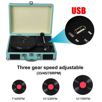 Portabil Albastru/Maro LP Player 33/45/78RPM Înregistrare USB bluetooth placă Turnantă Epocă Difuzoare disc Player-Sunet Stereo