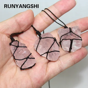 Runyangshi 1 buc Naturale, Pulbere de Cristal Mare de Granule de cuart roz Piatra bruta Mână-țesute Plasă de buzunar Pandantiv