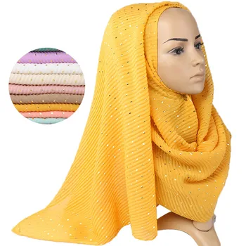 200*90 cm bumbac cu pliuri hijab eșarfă solid sequin șaluri și împachetări turban pentru femeie hijab femme musulmani musulman eșarfe cap