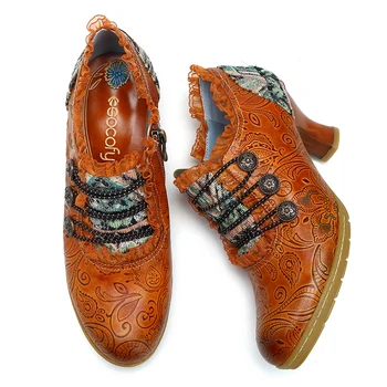 Socofy Vintage Piele Naturala Pompe De Femei Pantofi Retro Boemia Primavara Toamna Cu Fermoar Dantela Margine Glezna Pompe Doamnelor Pantofi Tocuri