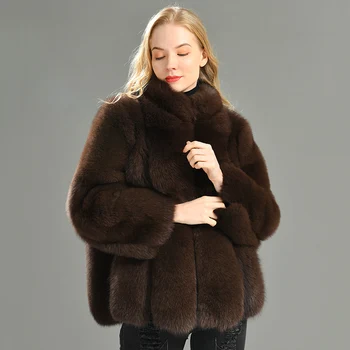 2020 Iarna Femei Haine de Blană de Vulpe Noua Moda cu Dungi Naturale Piele Genuine Fox Jachete de Blană cu Guler de Blană, Paltoane