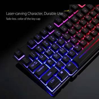 Lumina de Fundal colorate Tastatura USB Kit cu Fir Tastaturi Jocuri 2400DPI LED Mouse de Gaming Combo cu Mouse Pad se Amestecă cu iluminare din spate Soareci