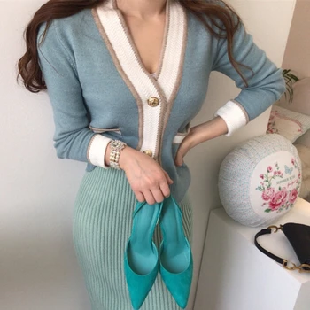 WICCON Noi 2021 Toamna Iarna Pulovere pentru Femei V-Neck Casual Butoane Jachete la Modă Buzunar coreean Knitwears