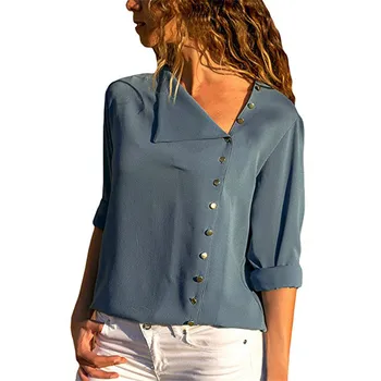 Stilul Punk Primavara Toamna Femei Șifon Bluza Cu Maneca Lunga Butonul Neregulate Bluza Plus Dimensiunea Femei Libere Topuri De Culoare Solidă Blusa