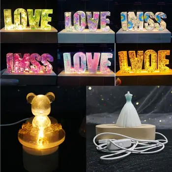 Manual de Rășină de Artă din Lemn de Lumină LED Dispaly Baza de Cristal de Sticlă, Rășină de Artă Ornament din Lemn de Noapte Luminat Stand de Bază Meserii