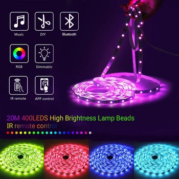 40m Benzi cu LED-uri de Lumină Bluetooth RGB 5050 Luminozitate Flexibil Lampa de Muzica, DC 24V App Control de la Distanță IR+Butoane de Control