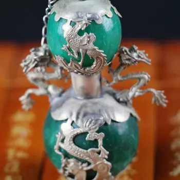 Colectie de Miao argint jade dragon și phoenix în formă de tărtăcuță prizat sticle